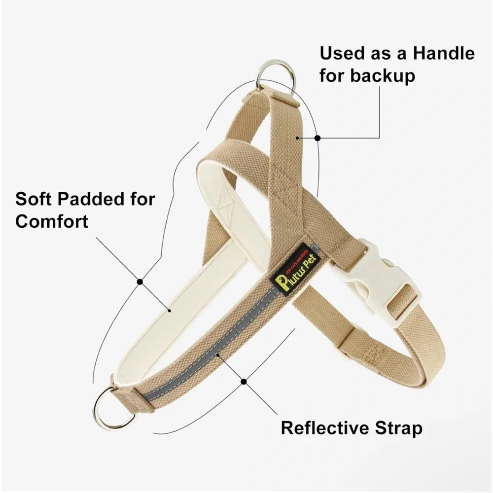 Plutus Pet Cotton Dog Harness Quick Fit Vest Harness Medium Beige, M